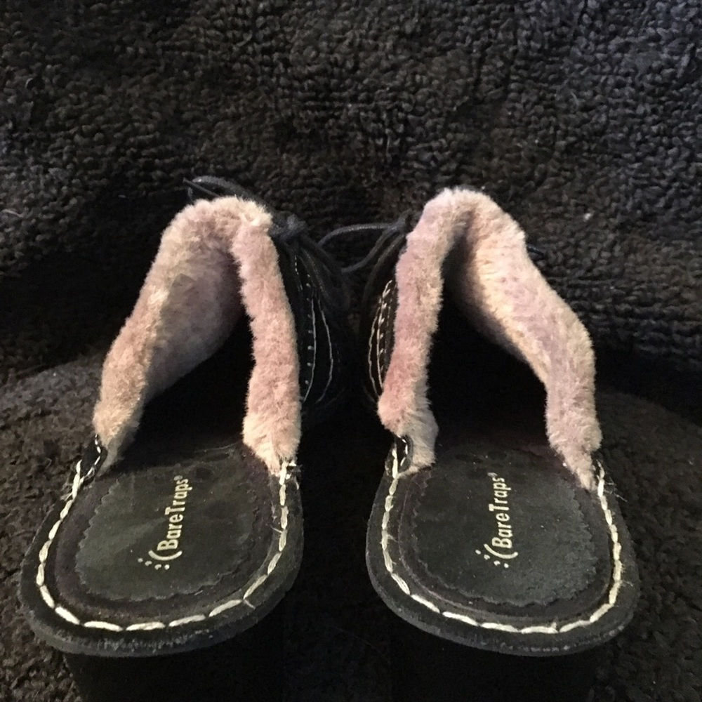 BareTrap Black Suede Slides size 8